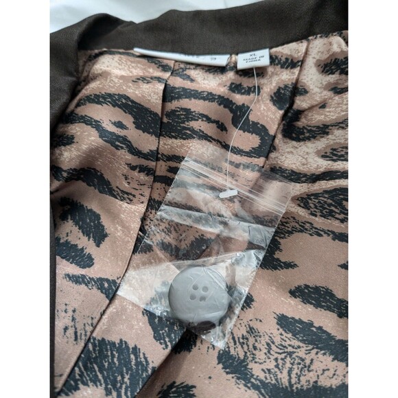 Susan Graver Denim Boyfriend Jacket Women's XL Brown Blazer Leopard Print Lining - Picture 10 of 14